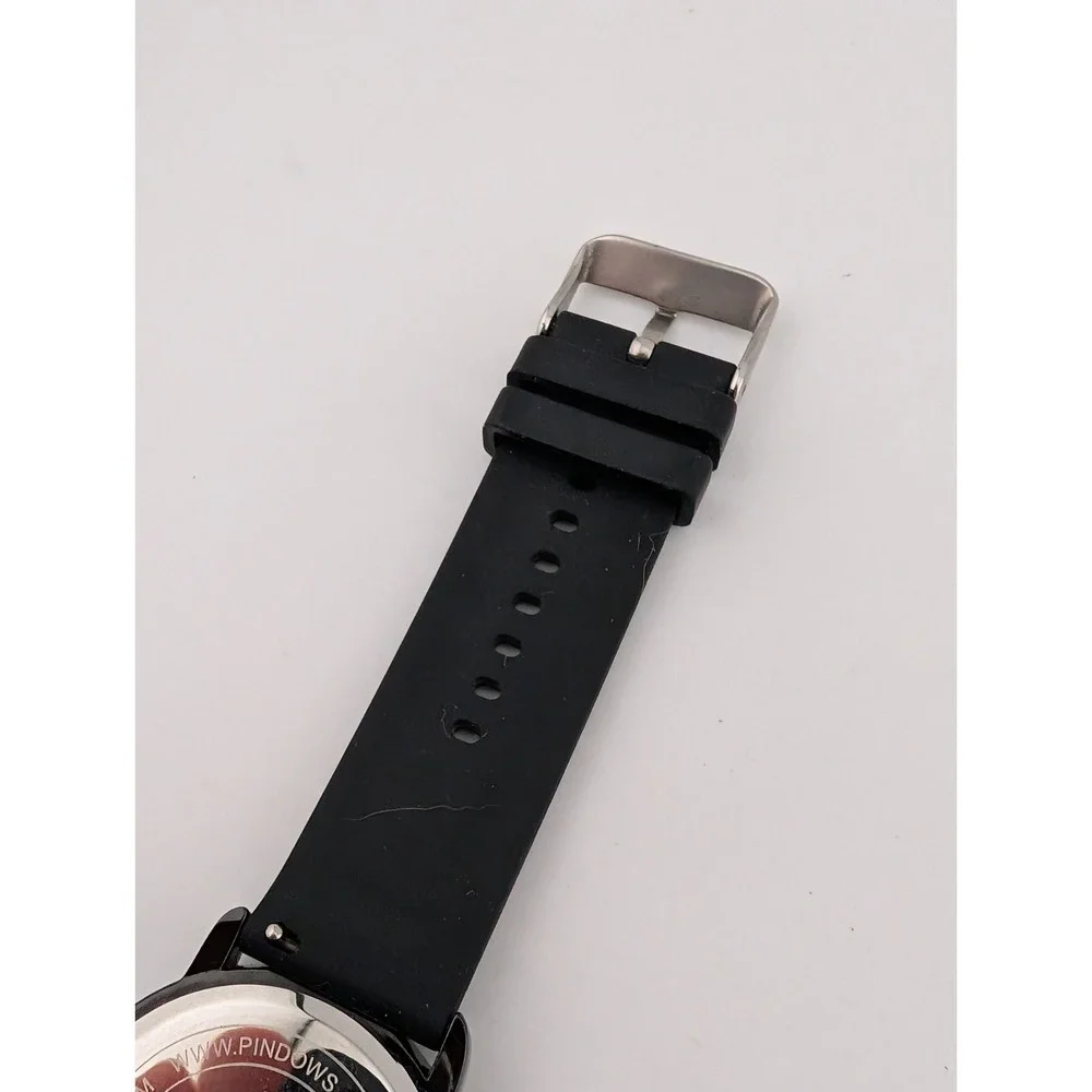 Pindows Watch Men 38mm Case Black Silicone‎ Band- New Battery